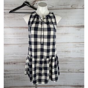 Loft Picnic Gingham Sleeveless Blue Peasant Dress Sz XSP Petite